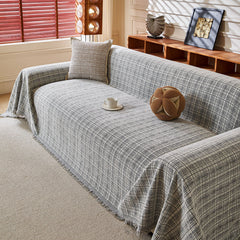 Textured Plaid Couch Throw Cover, Modern Decorative Sectional Furniture Covers - Ornate Home