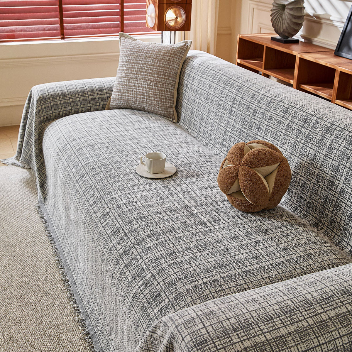 Textured Plaid Couch Throw Cover, Modern Decorative Sectional Furniture Covers - Ornate Home