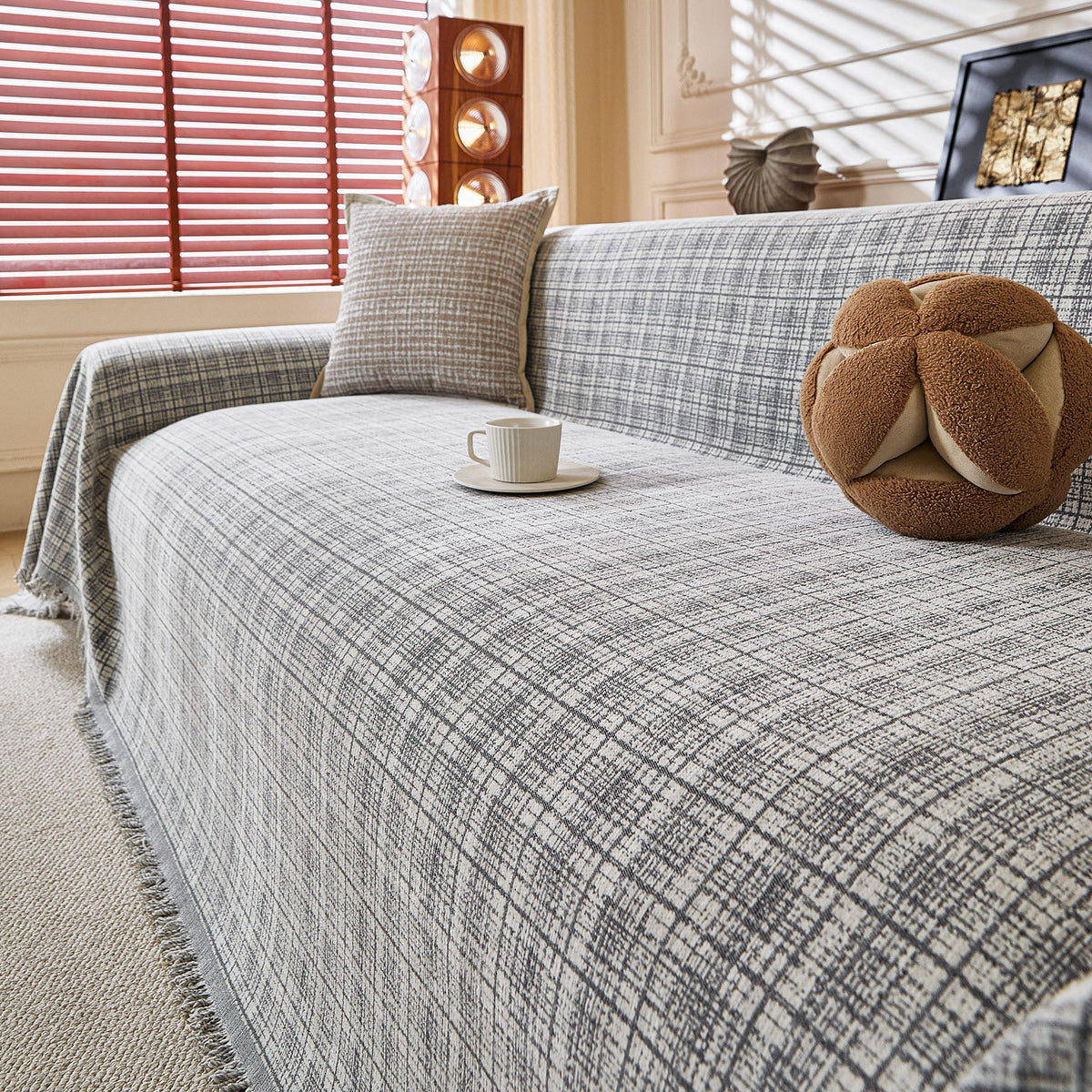 Textured Plaid Couch Throw Cover, Modern Decorative Sectional Furniture Covers - Ornate Home