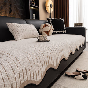 Textured Sofa Seat Cover with Wave Edge – Non-Slip, Washable Couch Throw Protector - Ornate Home