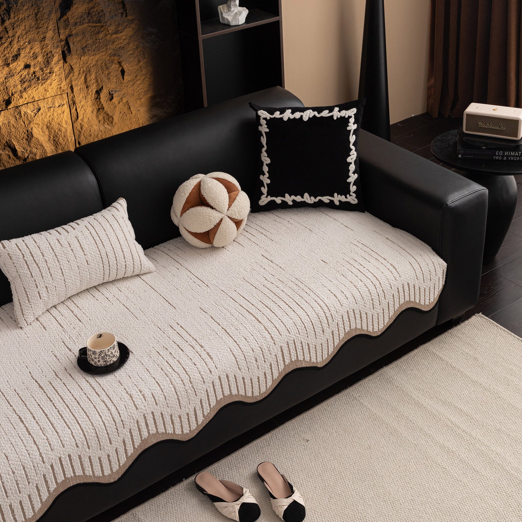 Textured Sofa Seat Cover with Wave Edge – Non-Slip, Washable Couch Throw Protector - Ornate Home