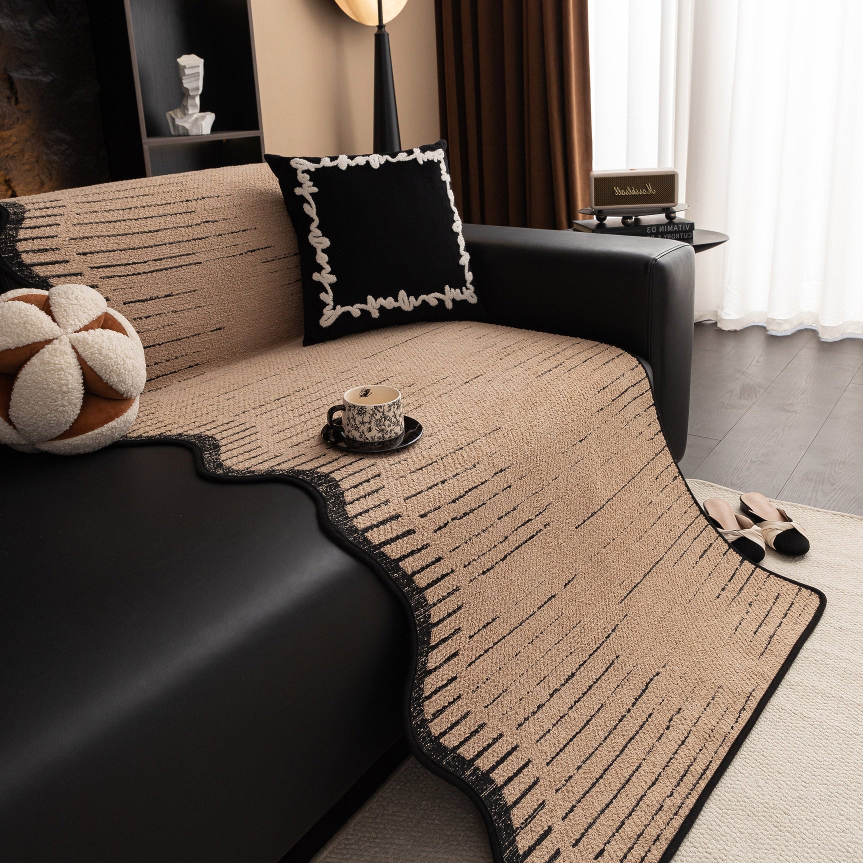 Textured Sofa Seat Cover with Wave Edge – Non-Slip, Washable Couch Throw Protector - Ornate Home