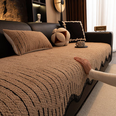 Textured Sofa Seat Cover with Wave Edge – Non-Slip, Washable Couch Throw Protector - Ornate Home