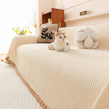 Textured Striped Cozy Couch Cover Throw Blanket with Pom Pom Trim for Sectional Sofa - Ornate Home