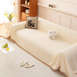 Textured Striped Cozy Couch Cover Throw Blanket with Pom Pom Trim for Sectional Sofa - Ornate Home