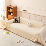 Textured Striped Cozy Couch Cover Throw Blanket with Pom Pom Trim for Sectional Sofa - Ornate Home