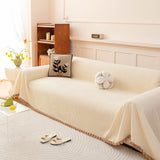 Textured Striped Cozy Couch Cover Throw Blanket with Pom Pom Trim for Sectional Sofa - Ornate Home