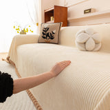 Textured Striped Cozy Couch Cover Throw Blanket with Pom Pom Trim for Sectional Sofa - Ornate Home