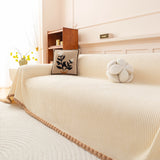 Textured Striped Cozy Couch Cover Throw Blanket with Pom Pom Trim for Sectional Sofa - Ornate Home