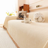 Textured Striped Cozy Couch Cover Throw Blanket with Pom Pom Trim for Sectional Sofa - Ornate Home