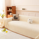 Textured Striped Cozy Couch Cover Throw Blanket with Pom Pom Trim for Sectional Sofa - Ornate Home