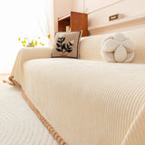 Textured Striped Cozy Couch Cover Throw Blanket with Pom Pom Trim for Sectional Sofa - Ornate Home