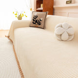 Textured Striped Cozy Couch Cover Throw Blanket with Pom Pom Trim for Sectional Sofa - Ornate Home