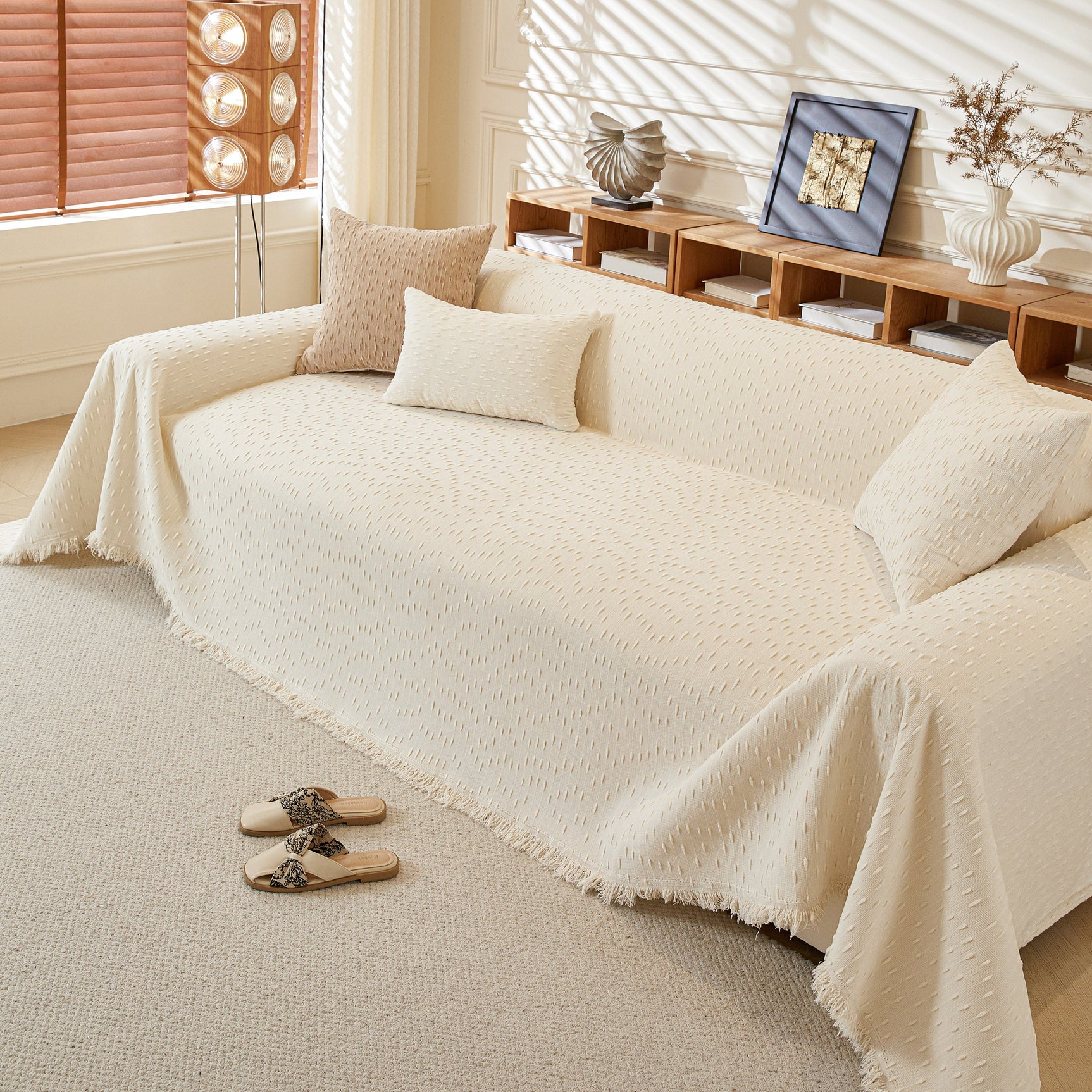 Textured Throw Blanket with 3D Dobby Weave, Minimalist Furniture Protector for Couch - Ornate Home