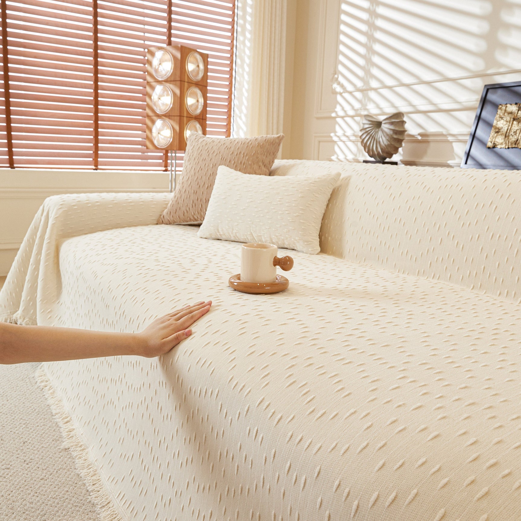 Textured Throw Blanket with 3D Dobby Weave, Minimalist Furniture Protector for Couch - Ornate Home