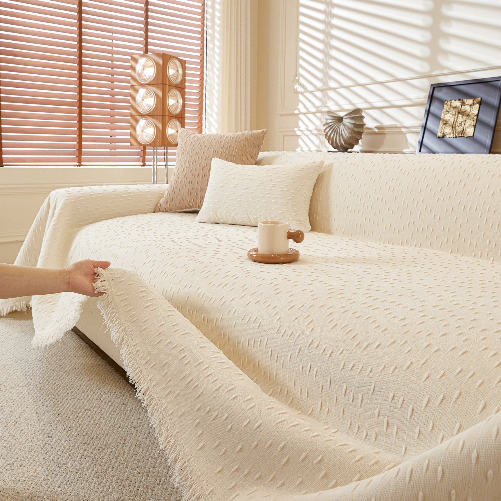 Textured Throw Blanket with 3D Dobby Weave, Minimalist Furniture Protector for Couch - Ornate Home