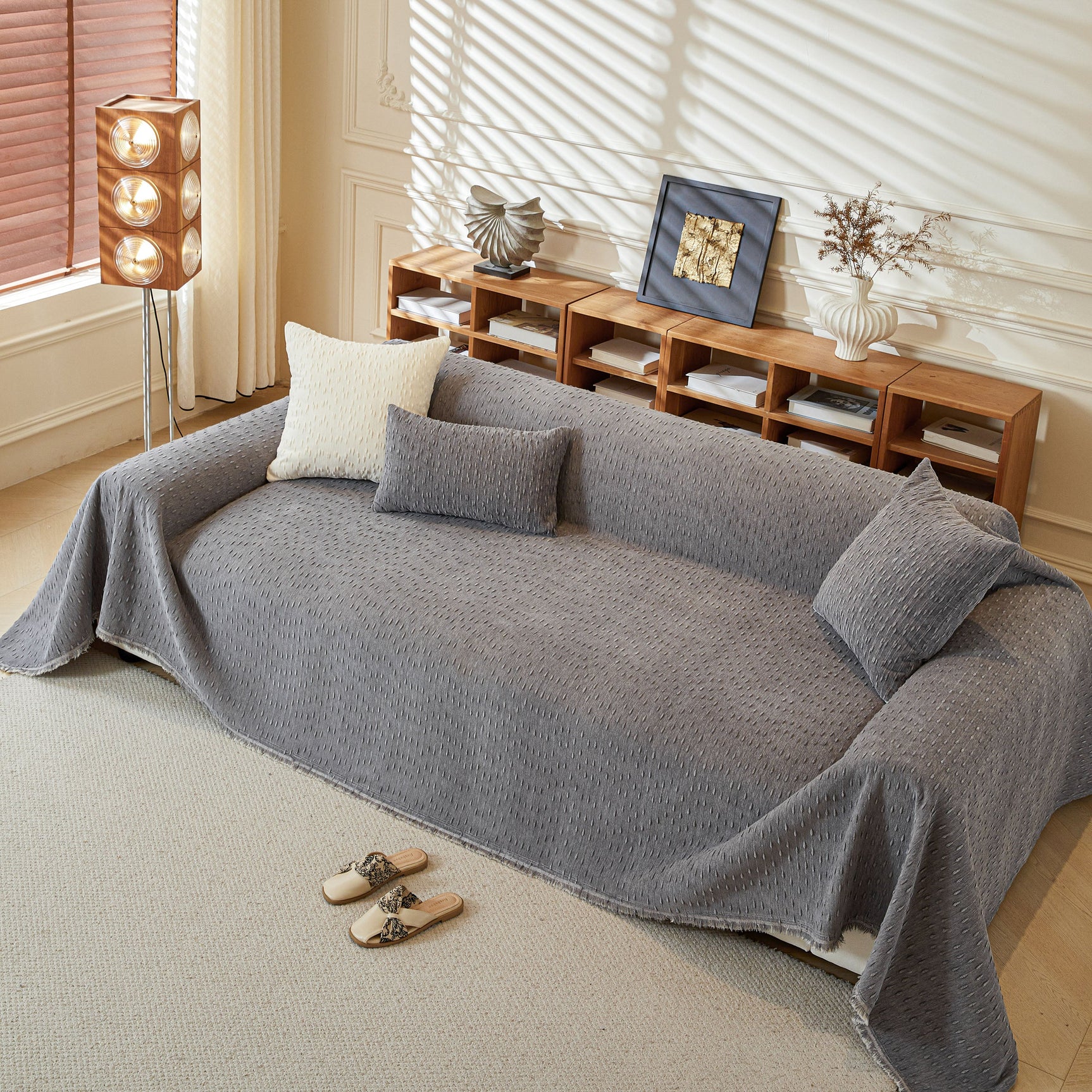Textured Throw Blanket with 3D Dobby Weave, Minimalist Furniture Protector for Couch - Ornate Home