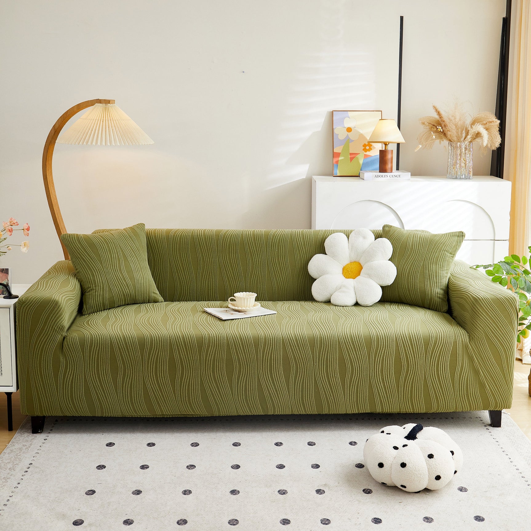 Textured Wave Stretch Sofa Couch Cover, Soft Washable Spandex Furniture Slipcovers - Ornate Home