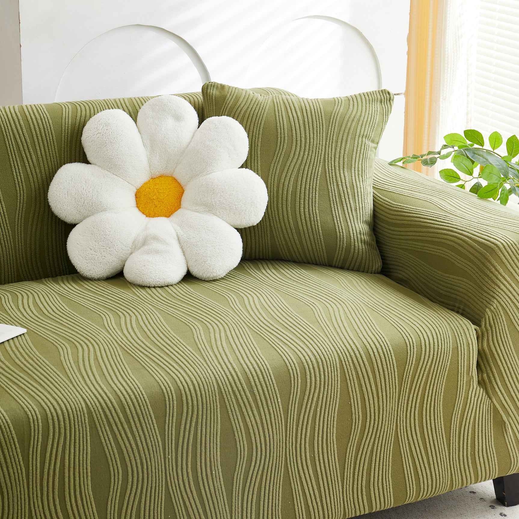 Textured Wave Stretch Sofa Couch Cover, Soft Washable Spandex Furniture Slipcovers - Ornate Home