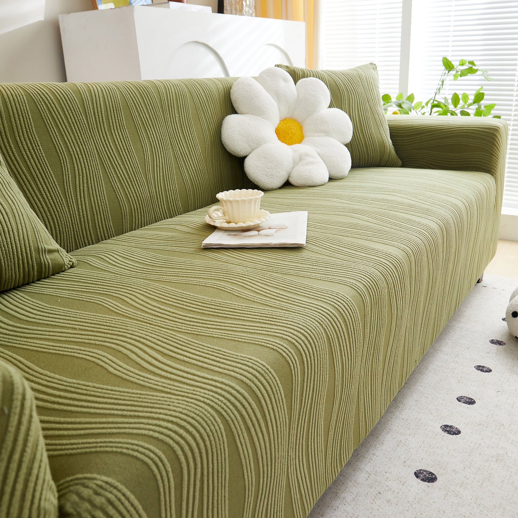 Textured Wave Stretch Sofa Couch Cover, Soft Washable Spandex Furniture Slipcovers - Ornate Home