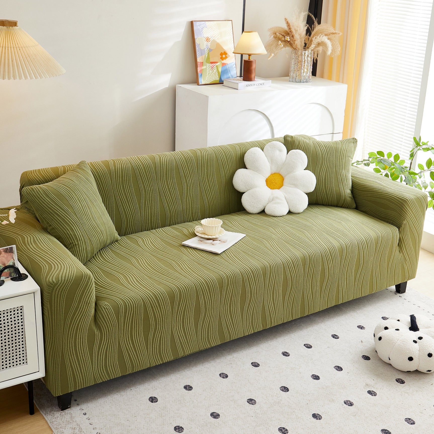 Textured Wave Stretch Sofa Couch Cover, Soft Washable Spandex Furniture Slipcovers - Ornate Home