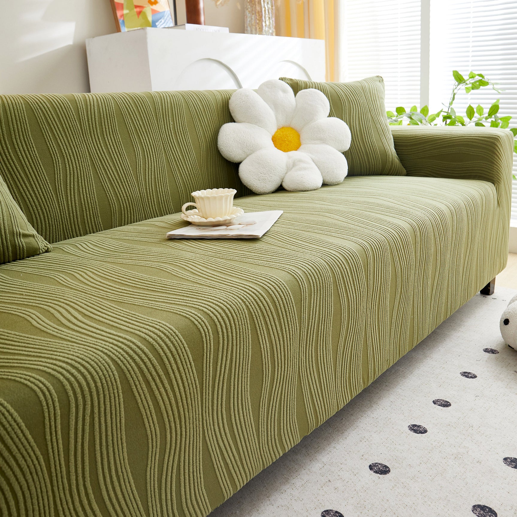 Textured Wave Stretch Sofa Couch Cover, Soft Washable Spandex Furniture Slipcovers - Ornate Home