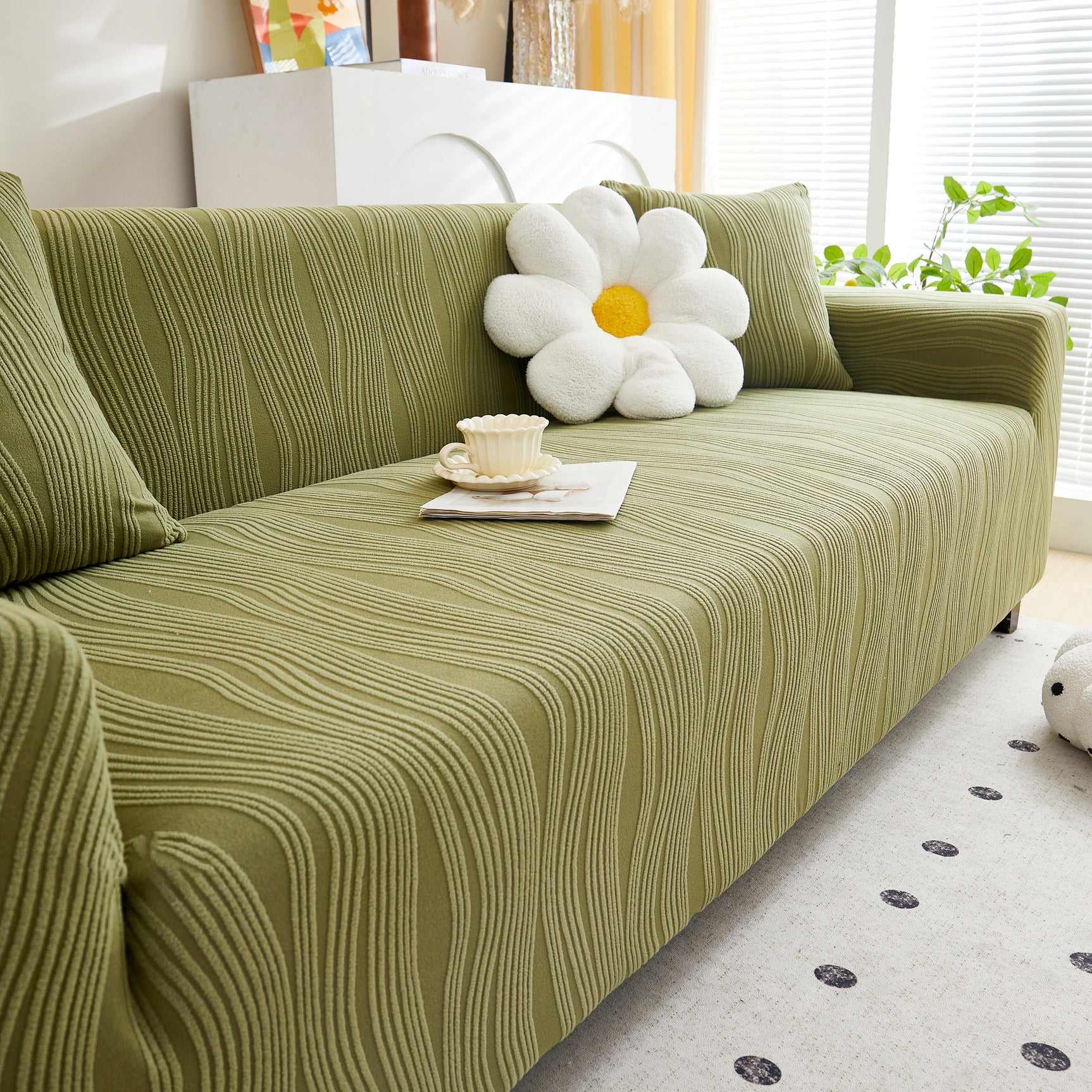 Textured Wave Stretch Sofa Couch Cover, Soft Washable Spandex Furniture Slipcovers - Ornate Home