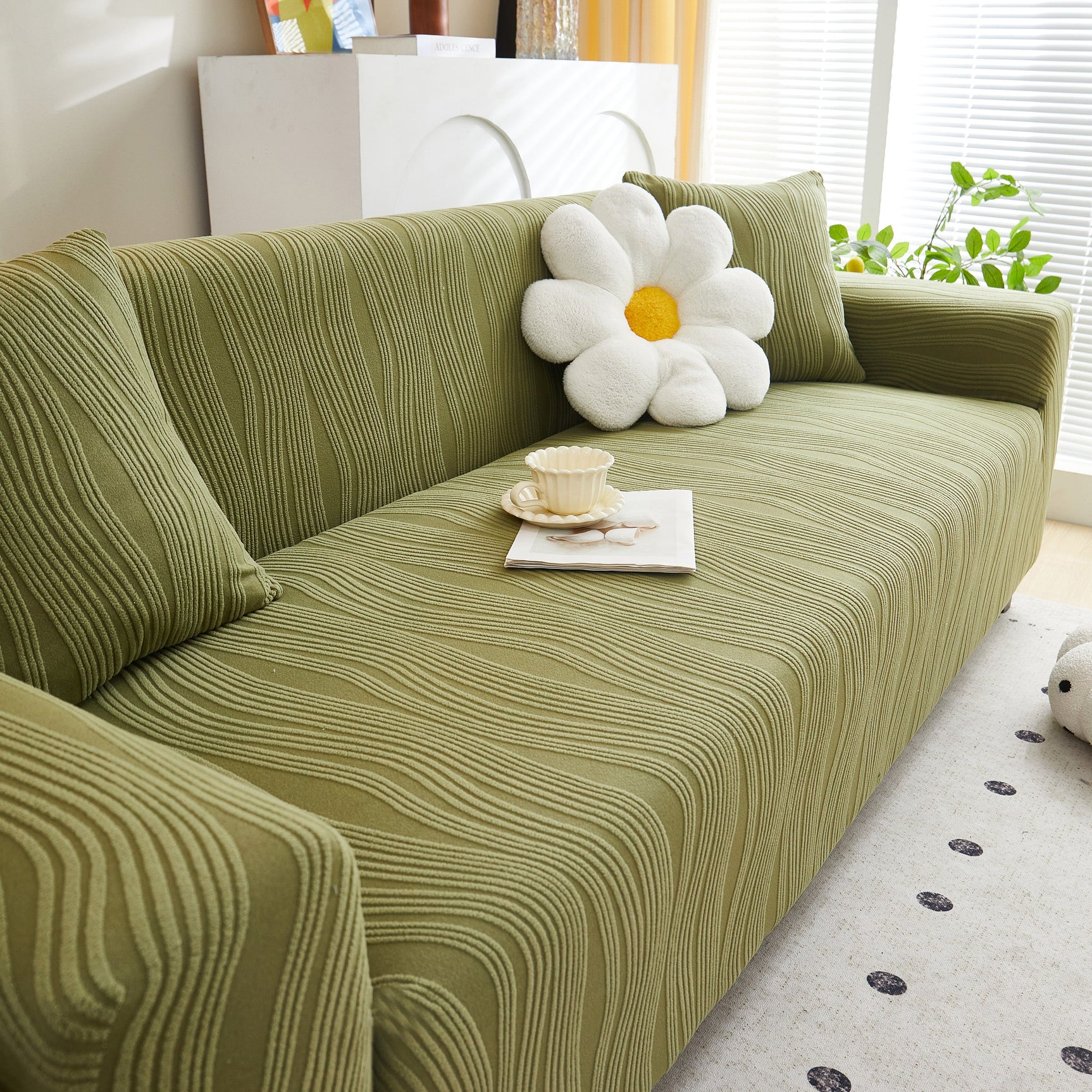 Textured Wave Stretch Sofa Couch Cover, Soft Washable Spandex Furniture Slipcovers - Ornate Home