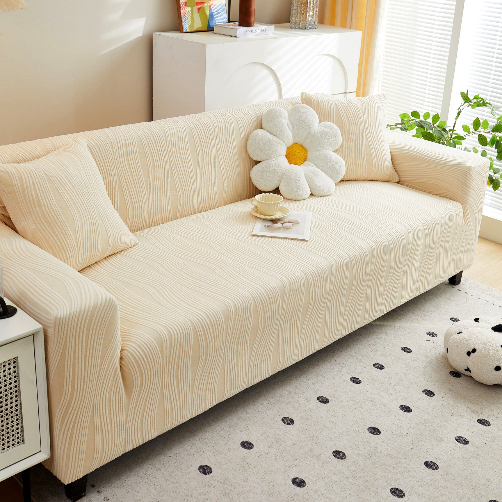 Textured Wave Stretch Sofa Couch Cover, Soft Washable Spandex Furniture Slipcovers - Ornate Home