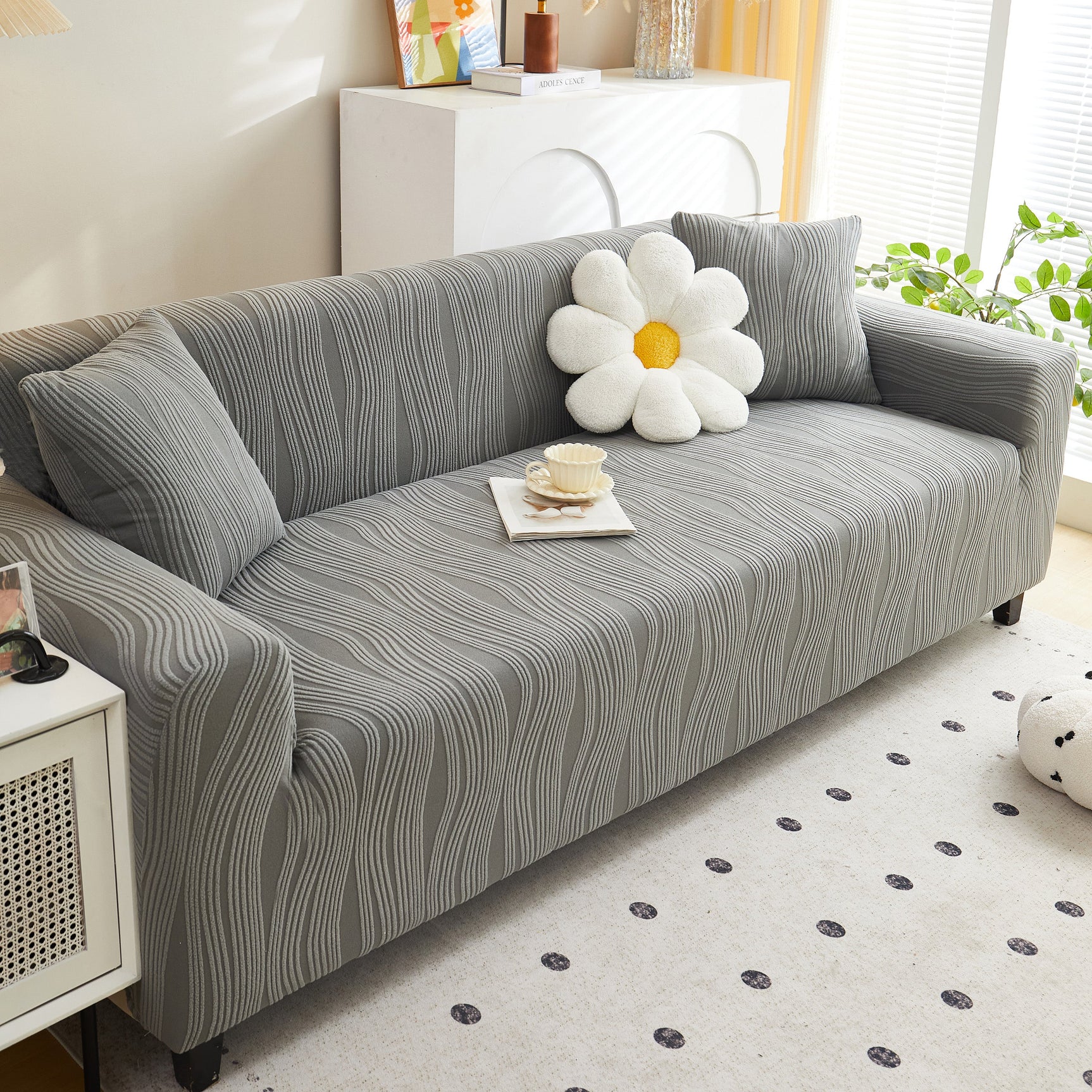 Textured Wave Stretch Sofa Couch Cover, Soft Washable Spandex Furniture Slipcovers - Ornate Home