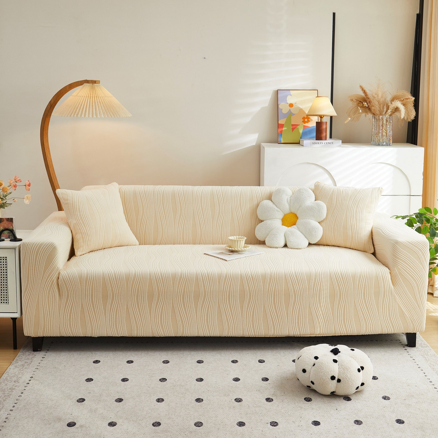 Textured Wave Stretch Sofa Couch Cover, Soft Washable Spandex Furniture Slipcovers - Ornate Home