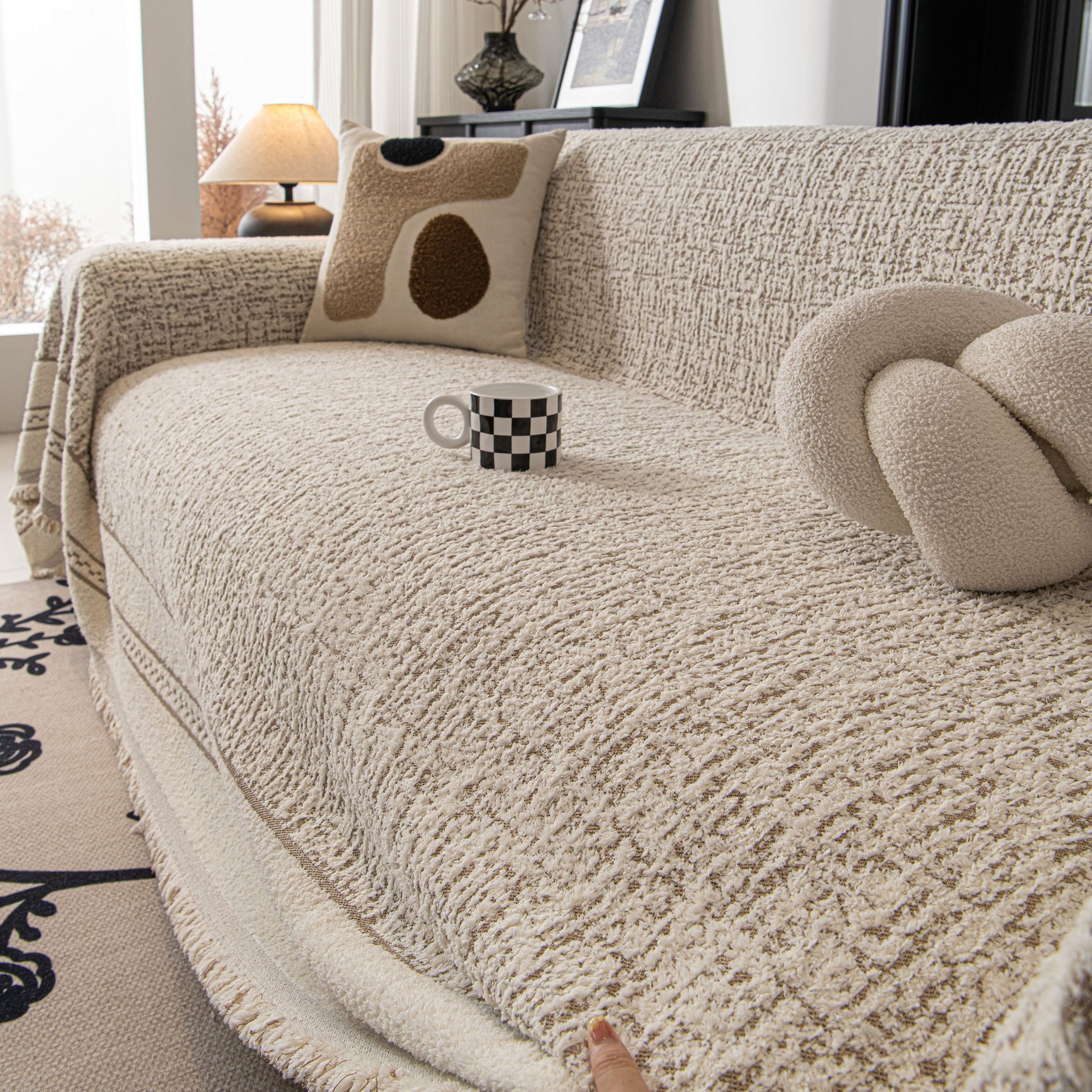 Textured Woven Furniture Protector for Couch, Rustic Farmhouse Sofa Throw Blanket - Ornate Home