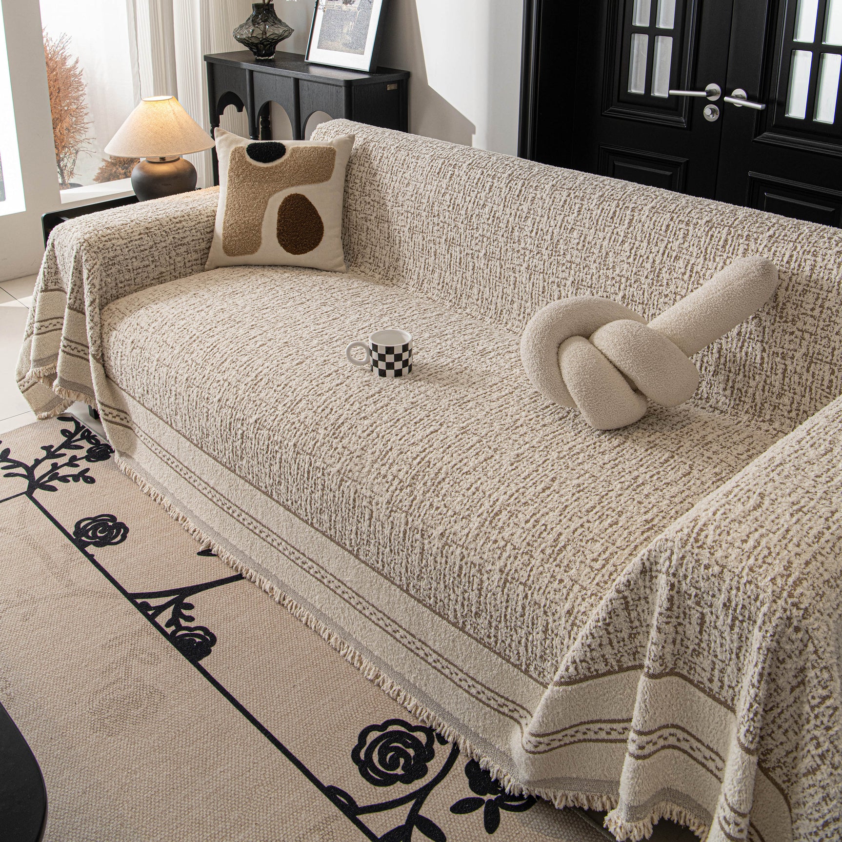 Textured Woven Furniture Protector for Couch, Rustic Farmhouse Sofa Throw Blanket - Ornate Home