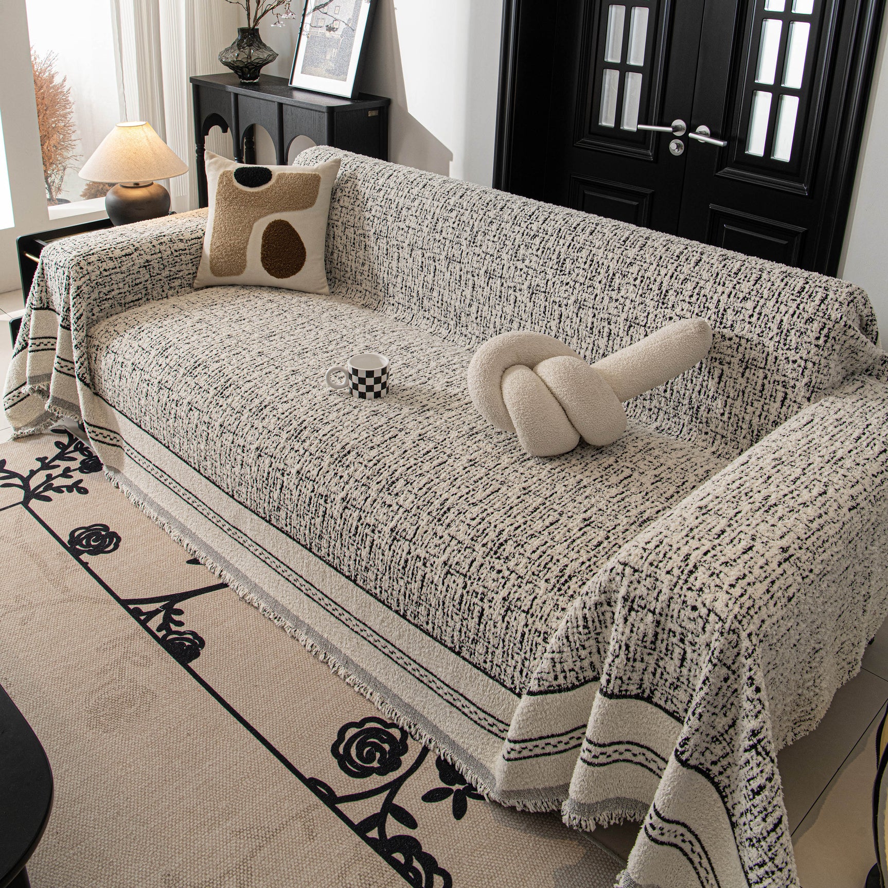 Textured Woven Furniture Protector for Couch, Rustic Farmhouse Sofa Throw Blanket - Ornate Home