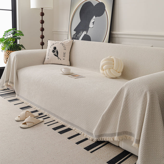 Textured Woven Modern Sofa Cover, Natural Blend Decorative Couch Throw Blanket - Ornate Home