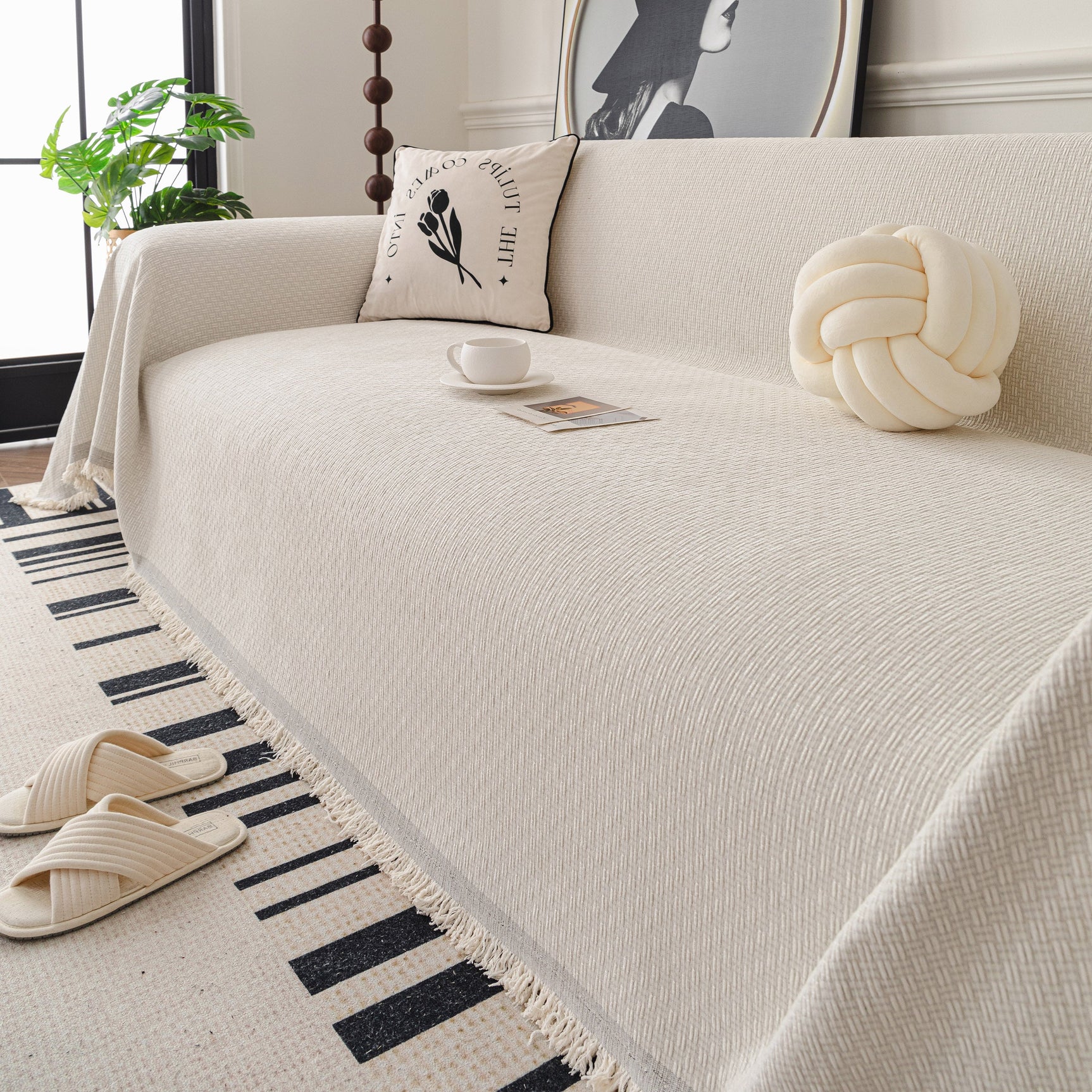 Textured Woven Modern Sofa Cover, Natural Blend Decorative Couch Throw Blanket - Ornate Home