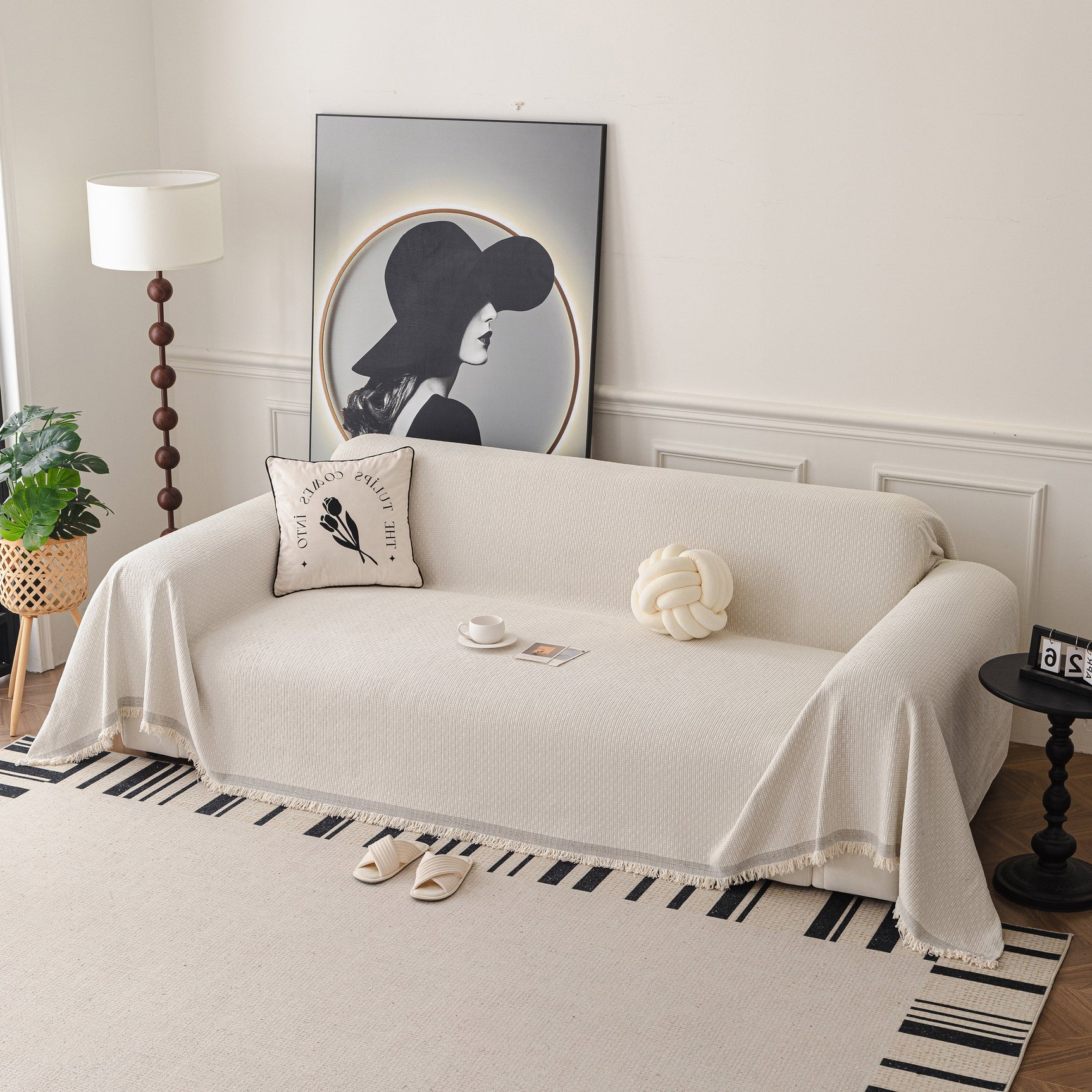 Textured Woven Modern Sofa Cover, Natural Blend Decorative Couch Throw Blanket - Ornate Home