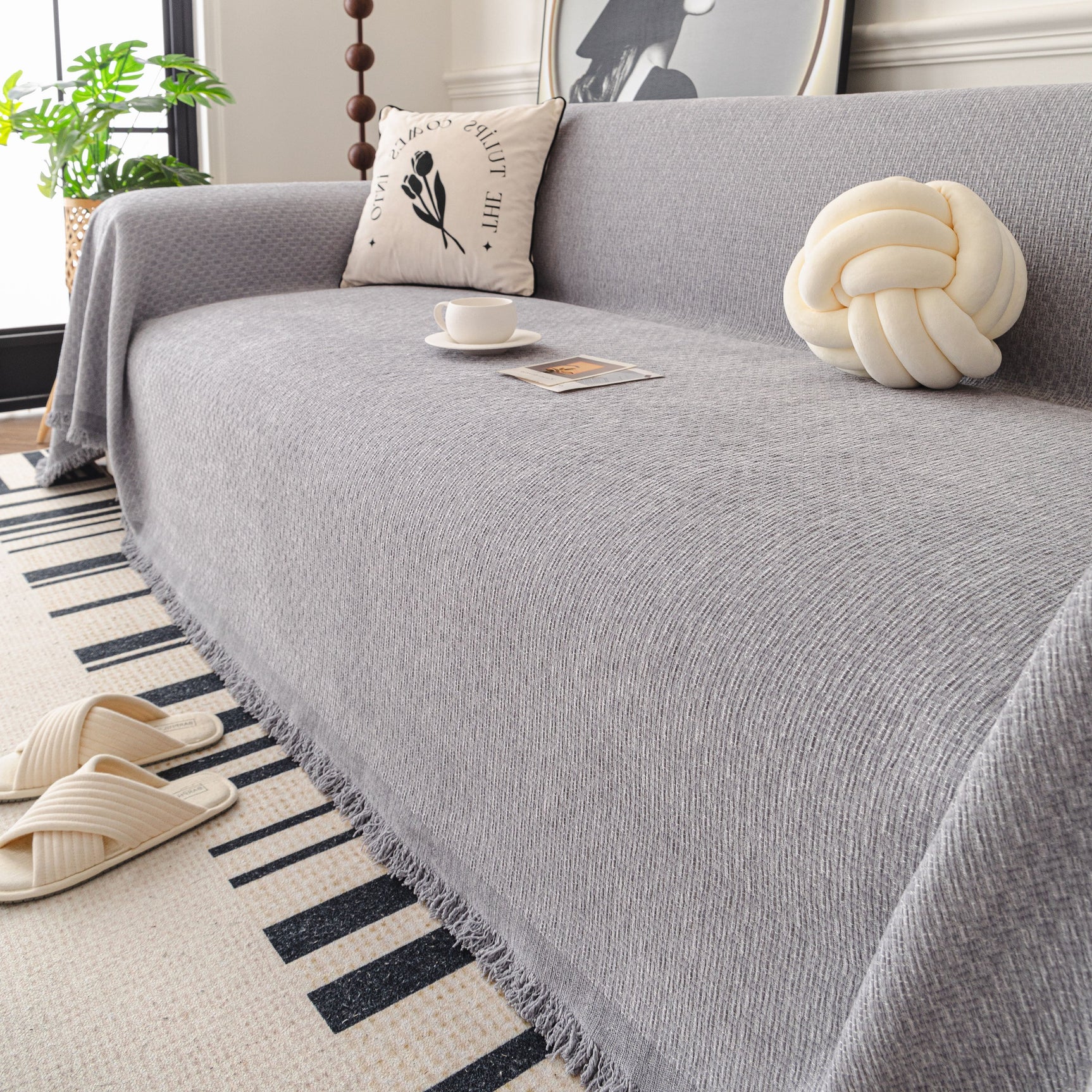 Textured Woven Modern Sofa Cover, Natural Blend Decorative Couch Throw Blanket - Ornate Home