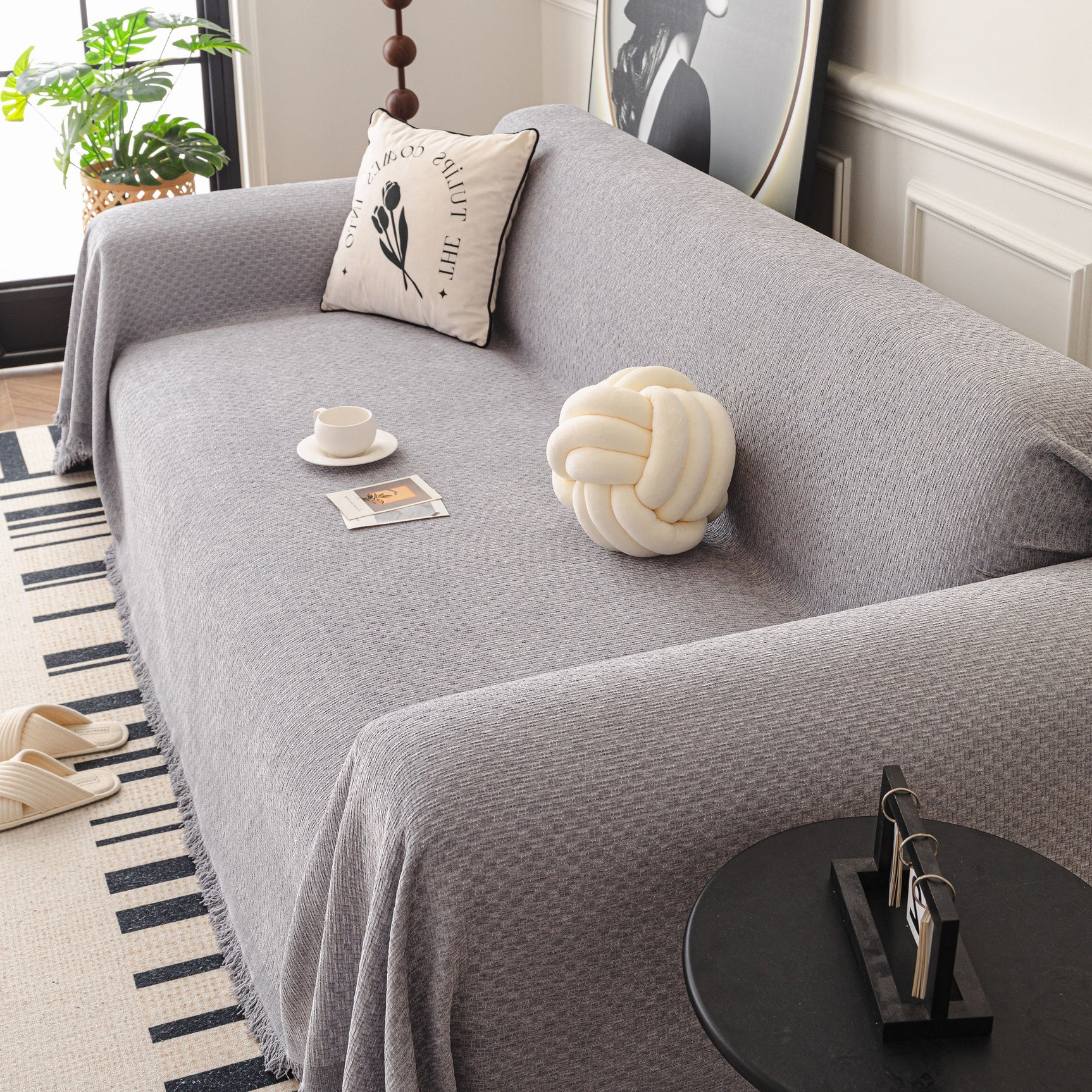 Textured Woven Modern Sofa Cover, Natural Blend Decorative Couch Throw Blanket - Ornate Home