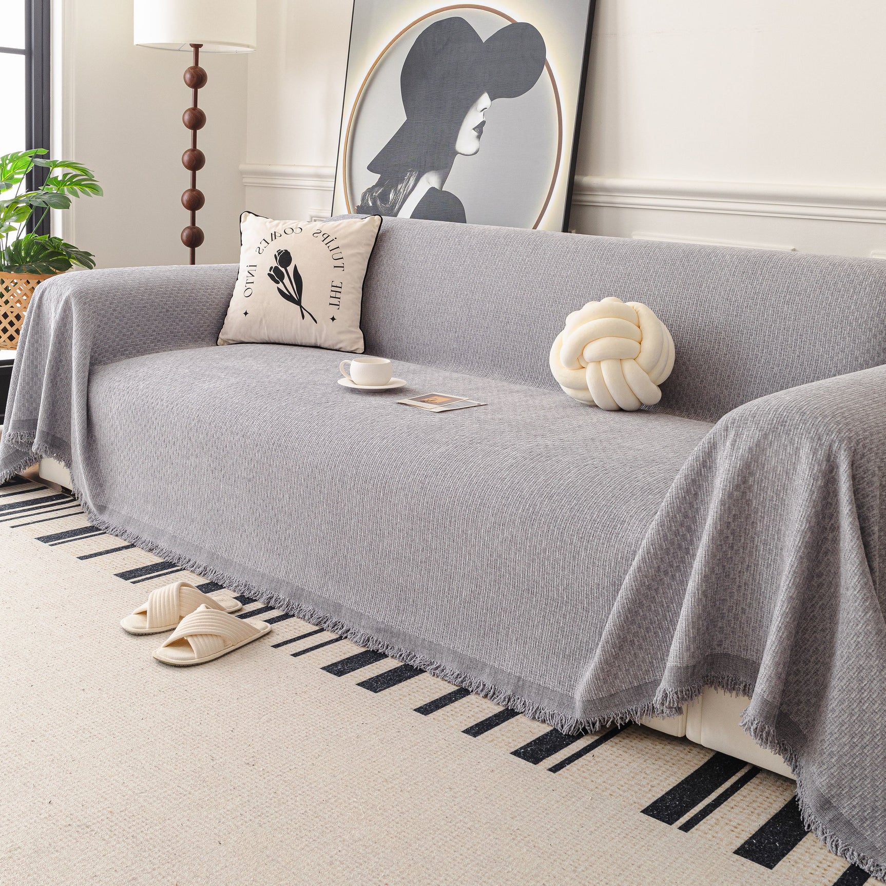 Textured Woven Modern Sofa Cover, Natural Blend Decorative Couch Throw Blanket - Ornate Home