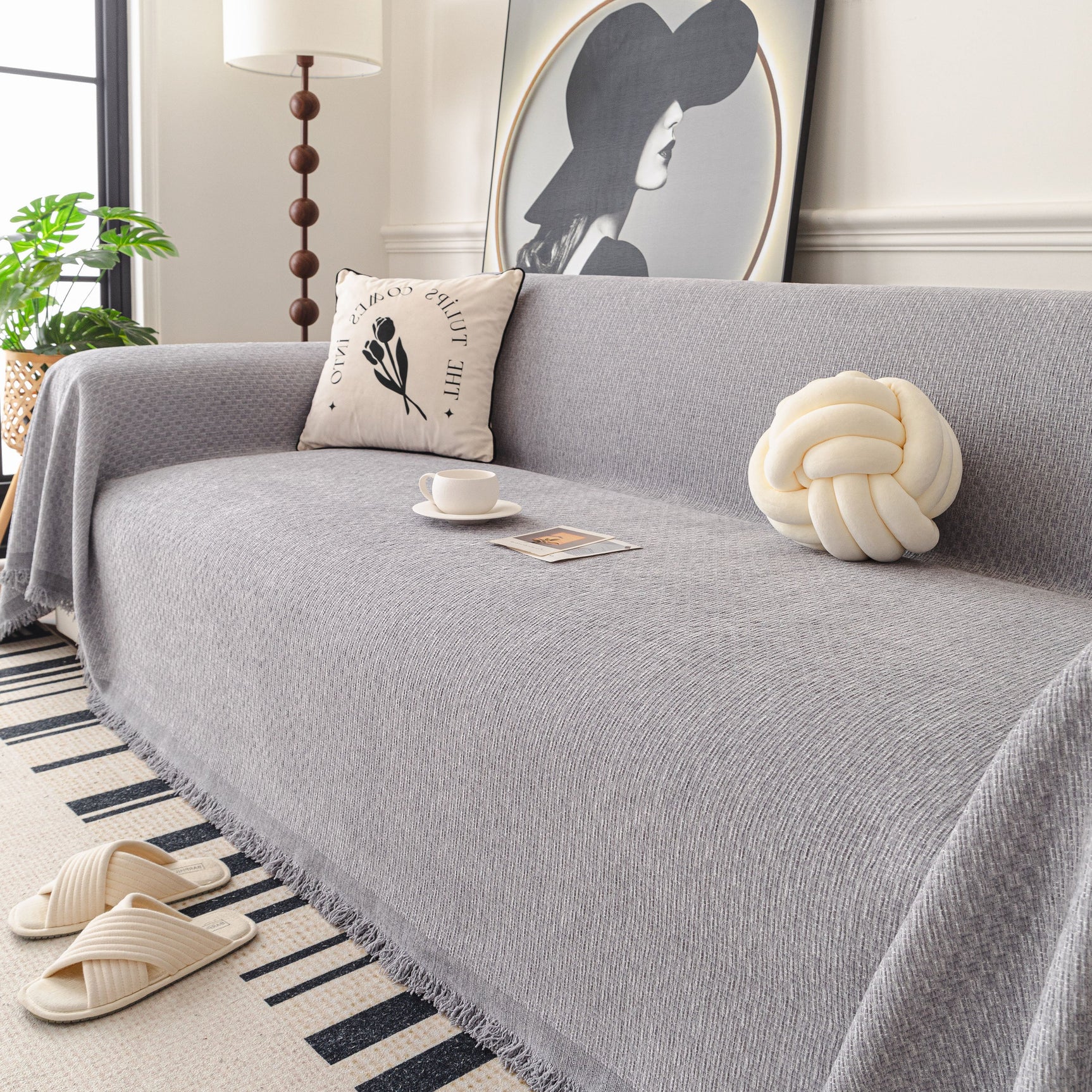 Textured Woven Modern Sofa Cover, Natural Blend Decorative Couch Throw Blanket - Ornate Home