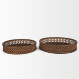 Thala Medium Brown Round Wicker Tray (Set of 2) - Ornate Home