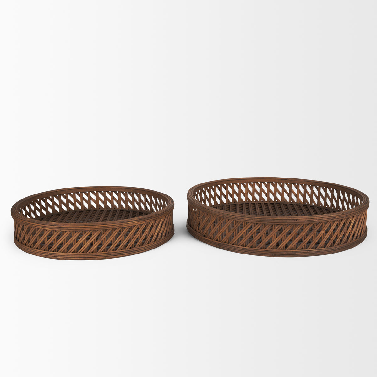 Thala Medium Brown Round Wicker Tray (Set of 2) - Ornate Home