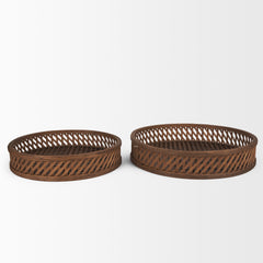 Thala Medium Brown Round Wicker Tray (Set of 2) - Ornate Home
