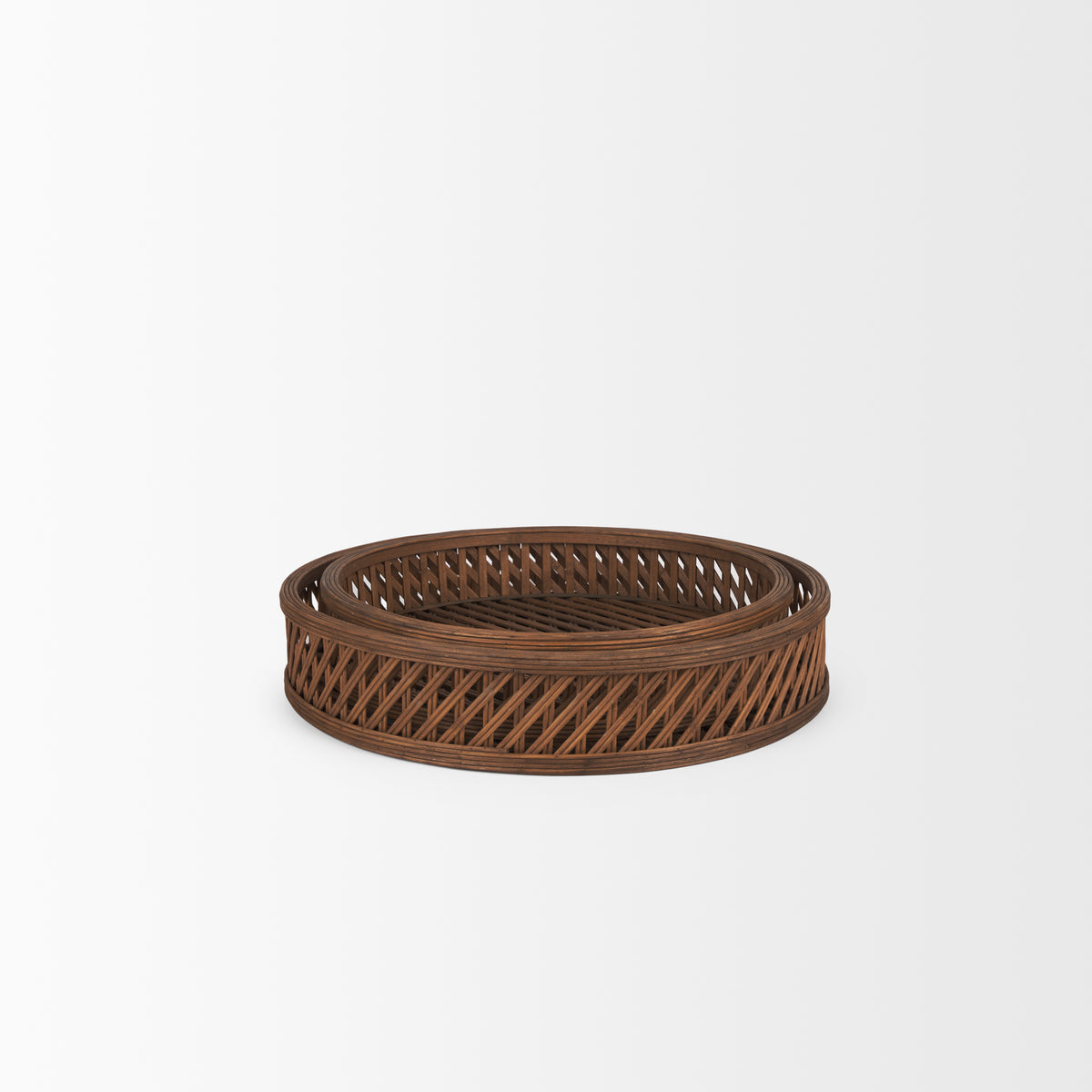 Thala Medium Brown Round Wicker Tray (Set of 2) - Ornate Home