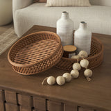 Thala Medium Brown Round Wicker Tray (Set of 2) - Ornate Home