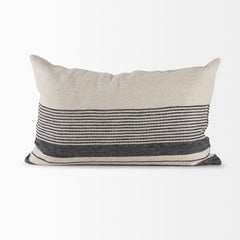 Thalia Black/Beige 13x21 Fabric Striped with Fringe Pillow Cover - Ornate Home