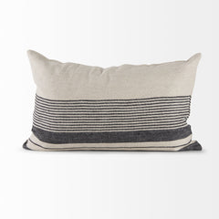Thalia Black/Beige 13x21 Fabric Striped with Fringe Pillow Cover with Down Filler (Set of 2) - Ornate Home