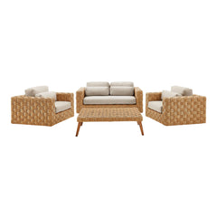 Thames Natural Light Gray 4-Piece Outdoor Patio Wicker Outdoor Patio Rattan Furniture Set - Ornate Home