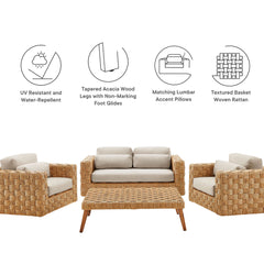 Thames Natural Light Gray 4-Piece Outdoor Patio Wicker Outdoor Patio Rattan Furniture Set - Ornate Home